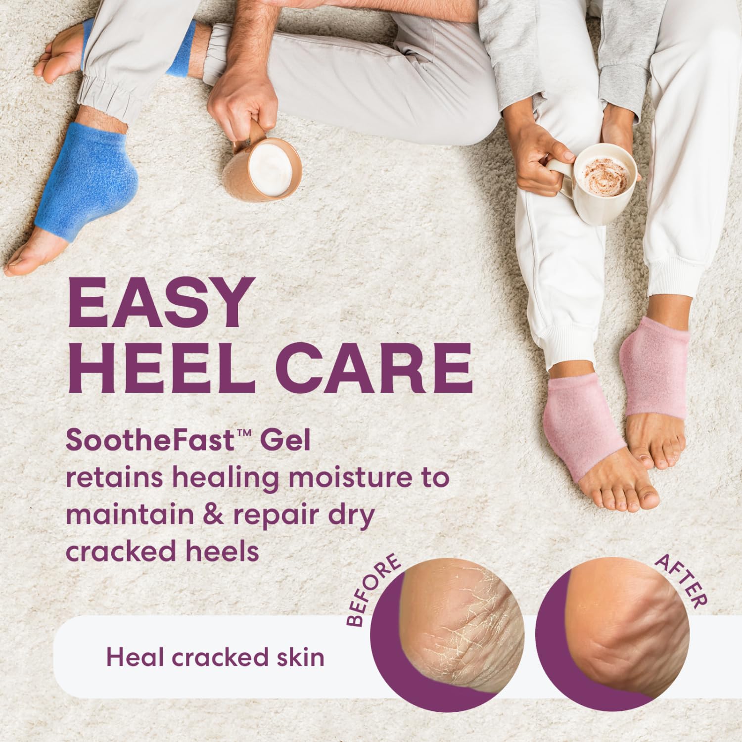 Dr. Frederick's Original Moisturizing Fuzzy Heel Socks - 2 Pairs - Cozy Gel-Lined Sleep Socks for Women & Men - Soothes Dry, Cracked Feet - Heel Repair - Relaxing Rose