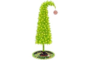 ODEWHINE Grinchs Christmas Tree 6FT, Whimsical Bendable Artificial Tree, Lime Green Design with Tree Skirt & Red Ball Ornament, Christmas Decorations Indoors and Outdoors