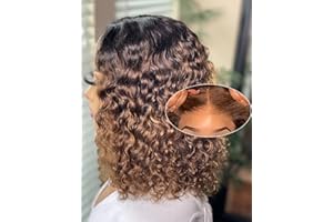 LEALIFE 14 Inch Highlight Blonde Wear and Go Glueless Curly Bob Wig Human Hair Pre Plucked, Glueless Pre cut HD Lace Front Wigs Human Hair,Water Wave No Glue wigs, Natural Hairline for Women 200% Density