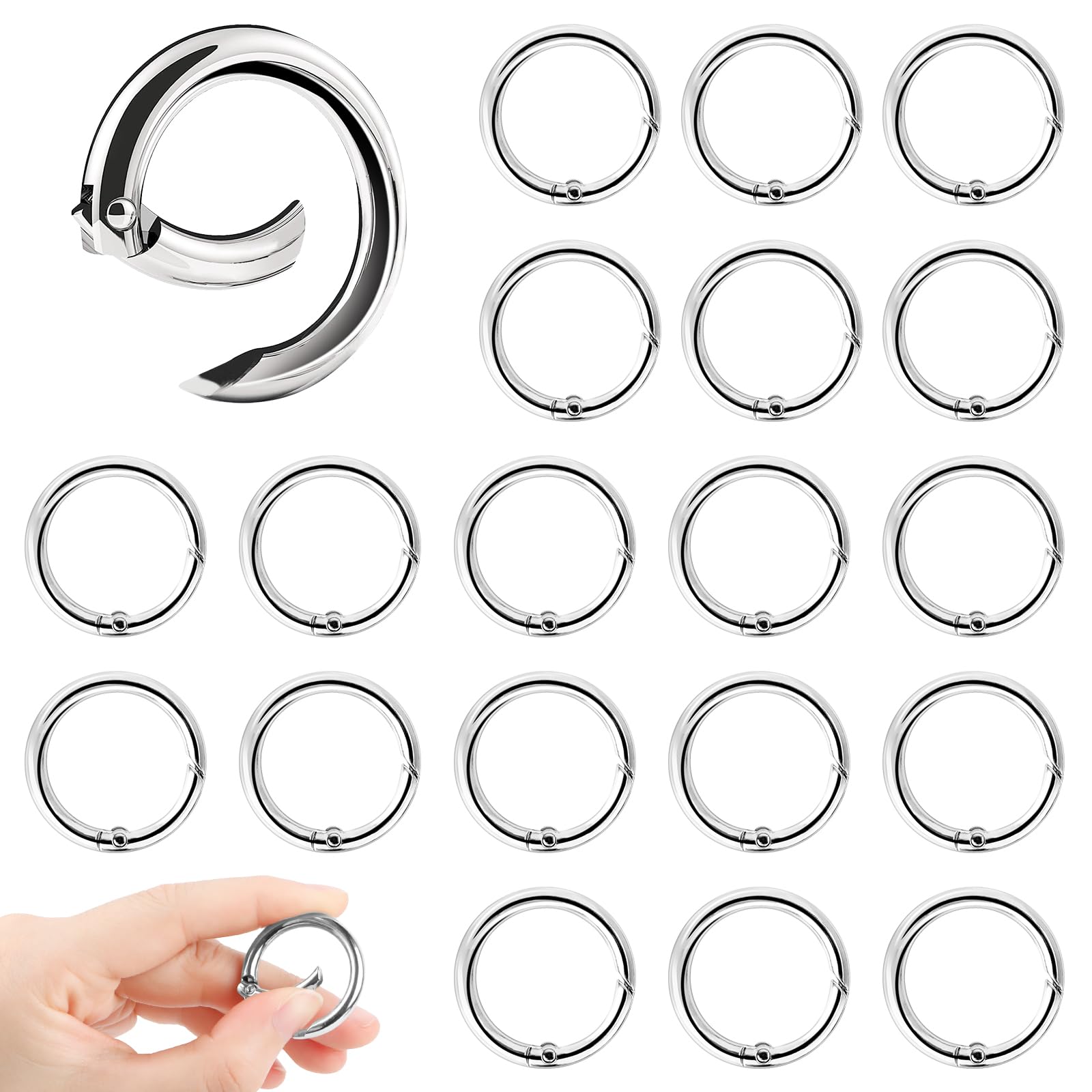 Round Carabiner, Pack of 20 Round Carabiner Hooks Snap 25 mm O-Ring Carabiner Silver Round Carabiner for Key Chain Bag Purse DIY