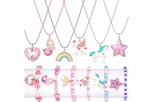 Bonuci 12 Pcs little Girls Jewelry Kids Necklaces and Bracelets Set Kids Jewelry for Girls Christmas Gift Cute Charm Toddler Bracelets for Pretend Play Dress Up Party Favors