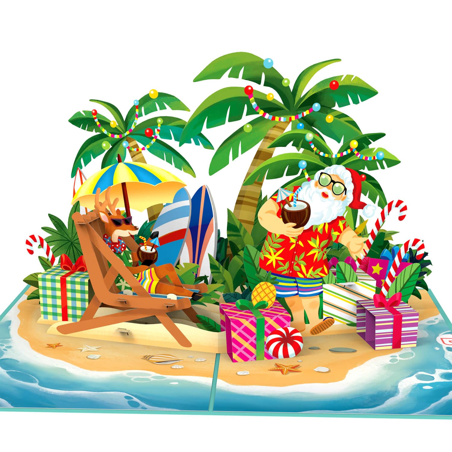 papercrush 3D Pop-Up Christmas Card Santa on the Beach - Funny Christmas Card for Men (Boyfriend, Dad, Uncle, Son), Teens and Kids (Boy & Girl), Humorous Holiday Voucher for Vacation, Cash Gift Card