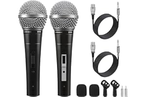 LyricLoom 2 Pack Wired Microphone for Karaoke Singing, Vocal Dynamic Mics with Switch,16.4ft Cable with 3.5mm Adapter, Metal 