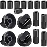 KINYFY 4 Pack Black Control Knobs Replacement with 12 Adapters, Stove Knobs Replacements, Universal Control Knobs for Oven Stove Range