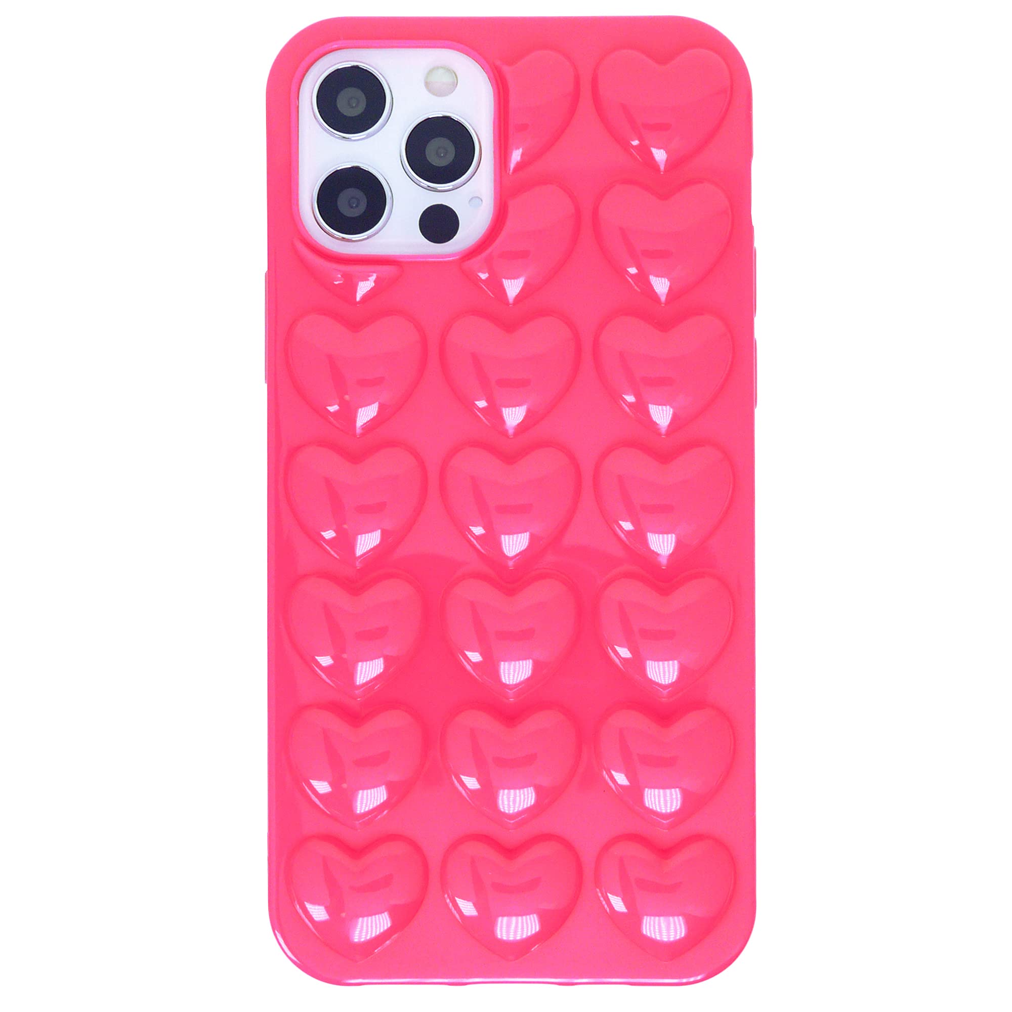 DMaos iPhone 12 Mini Case for Women, 3D Pop Bubble Heart Kawaii Gel Cover, Cute Girly for iPhone12 Mini 5.4 inch - Hot Pink — image 1