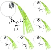 Xuov 6-Pack Fluke Rigs, 3-Way Swivel Spinner Rig 3/0 for Summer Flounder | Hand-Tied Saltwater Fishing Rigs, 3/0 Kahle Hook, 36" 50lb Mono Leader, Fluorescent Green Squid Skirt &amp; Spinner Blade