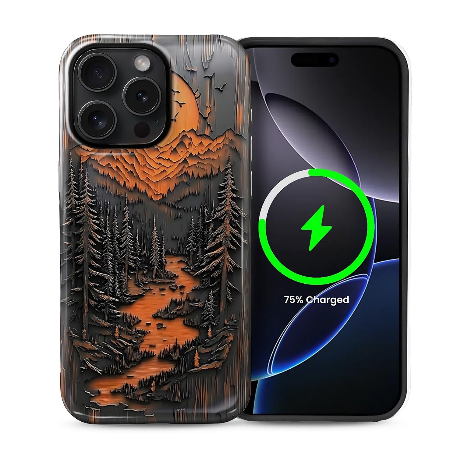 casesok for iPhone 14 Pro Case,Compatible with MagSafe,Dual-Layer Hard Shell + Silicone Cover,Full Body Protection Shockproof Case for iPhone 14 Pro-Faux Wood Mountain Rustic Forest