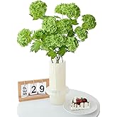 JINWOE Dark Green Snowball Viburnum Artificial Flowers,4Pcs Lifelike Small Fake Hydrangea,Real Touch Faux Flowers for Bouquet Home Wedding Table Centerpiece Indoor Home