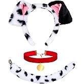 Eybila 3Pcs Dalmatian Dog Costume for Adult Puppy Ears Headband Dog Tail Red Choker School Women Halloween Accessories