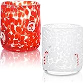 2 Pcs Christmas Icon Glass Cups Set-14 oz Santa Claus and Candy Canes Icon Wine Glasses Double Old Fashioned Icon Hand blown Cocktail Glasses Drinking Cups for Holiday Party Supplies and Lovely Gift