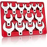 BILITOOLS 14-Piece Jumbo Crows Foot Wrench Set, 1/2" Drive Big Crowfoot Wrench, SAE, 1-1/16" - 2" mm, CR-V Steel