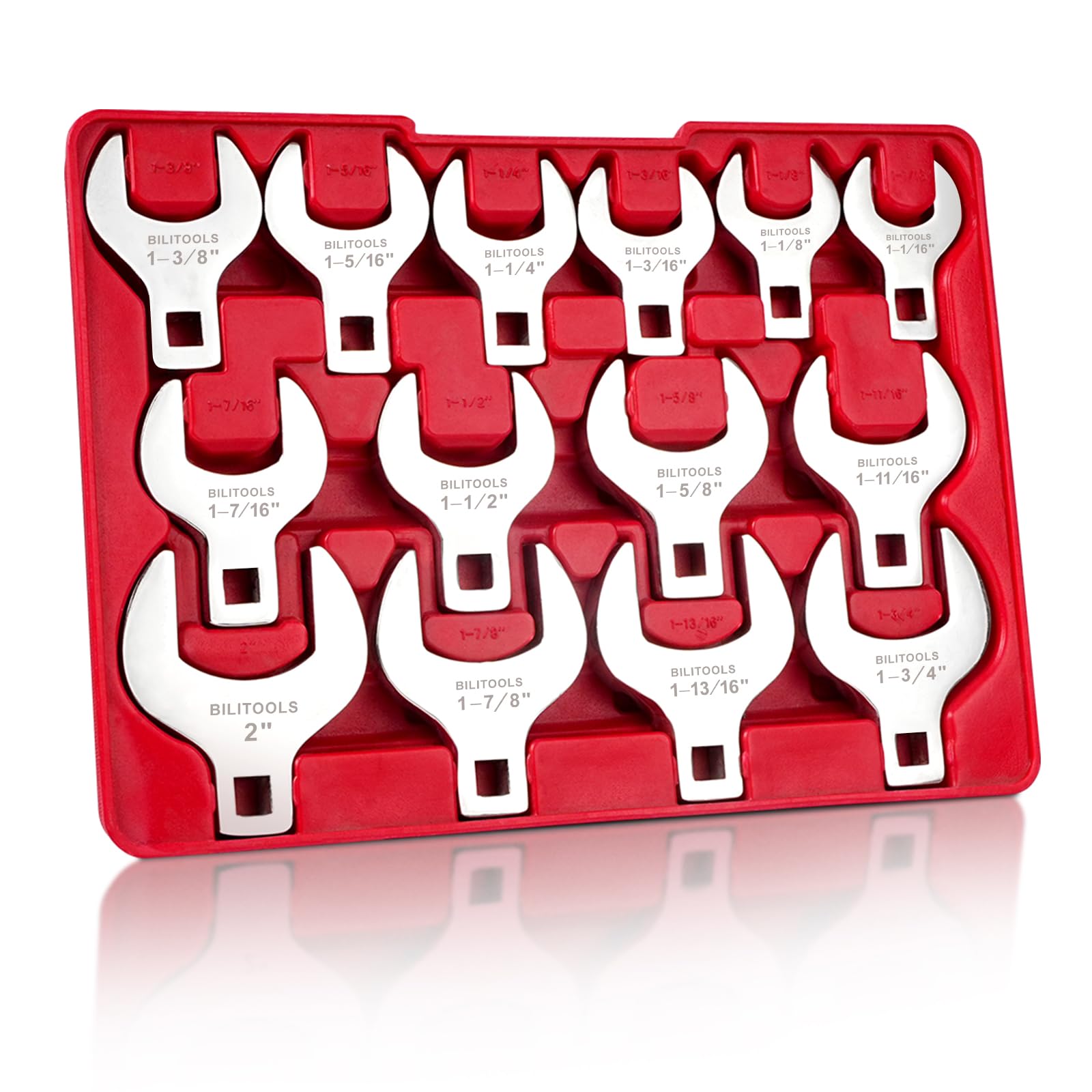 Photo 1 of BILITOOLS 14-Piece Jumbo Crows Foot Wrench Set, 1/2" Drive Big Crowfoot Wrench, SAE, 1-1/16" - 2" mm, CR-V Steel