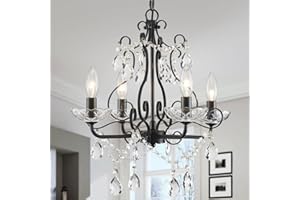 WUZUPS Crystal Candle Chandelier Pendant Flushmount Ceiling Light Modern Lighting Fixture for Bedroom Hallway Bar Kitchen Bathroom, H 14" x W 16", Black, E12 Base