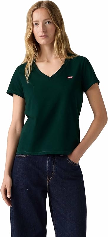 T-Shirt à col V Parfait pour Femme (1 pièce), Vert pin, M — photo 3 sur 6