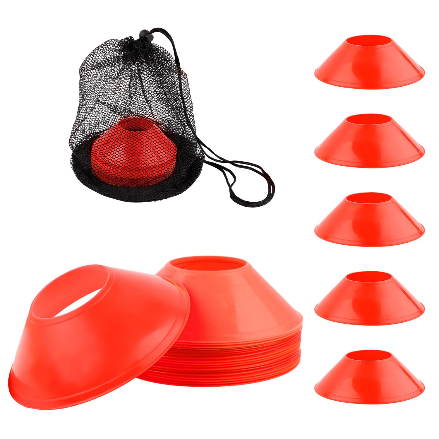 XIHIRCD 25pcs Soccer Cones for Sports Training, Mini Football Cones & Mesh Bag Flexible Agility Cones Premium Training Cones for Basketball Football Running Drills Sports Games Skating Kids(red)