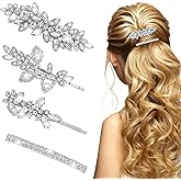 Esitrormi 4Pcs Rhinestone Hair Clips Bobby Diamond Pins Bridal Hair Pins Decorative Silver Flower Hair Clips for Women Hair Barrettes for Women Thick Hair Wedding Hair Accessorie
