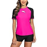 Halcurt Women's Short Sleeve Swim Shirt Rash Guard Swimsuit Top Only UPF50+ Sun Protection Bathing Suit