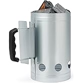 Amazon Basics Charcoal Chimney Starter for Grills and Barbecues, Galvanized Steel, 6.6 Pound Capacity, Heat-Concentrating Design, Silver, 1-Pack
