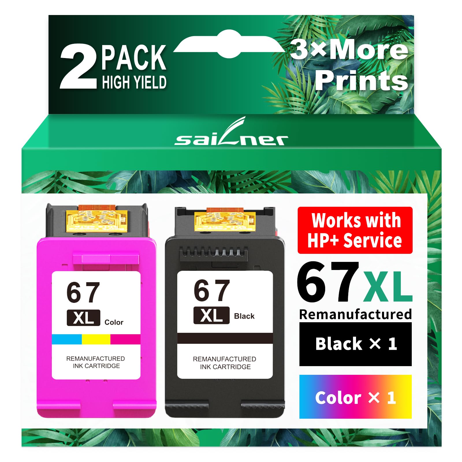 67XL Ink Cartridges Black/Color Combo Pack Replacement for HP Ink 67 HP67XL