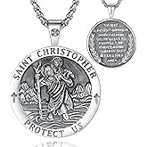 EUDORA 925 Sterling Silver St Benedict/St Michael/St Christopher/Archangel Raphael Gabriel Metatron/Virgin Mary/St Joseph/St Anthony Crucifix Pendant Bible Verse Prayer Necklace Jewelry for Men Women