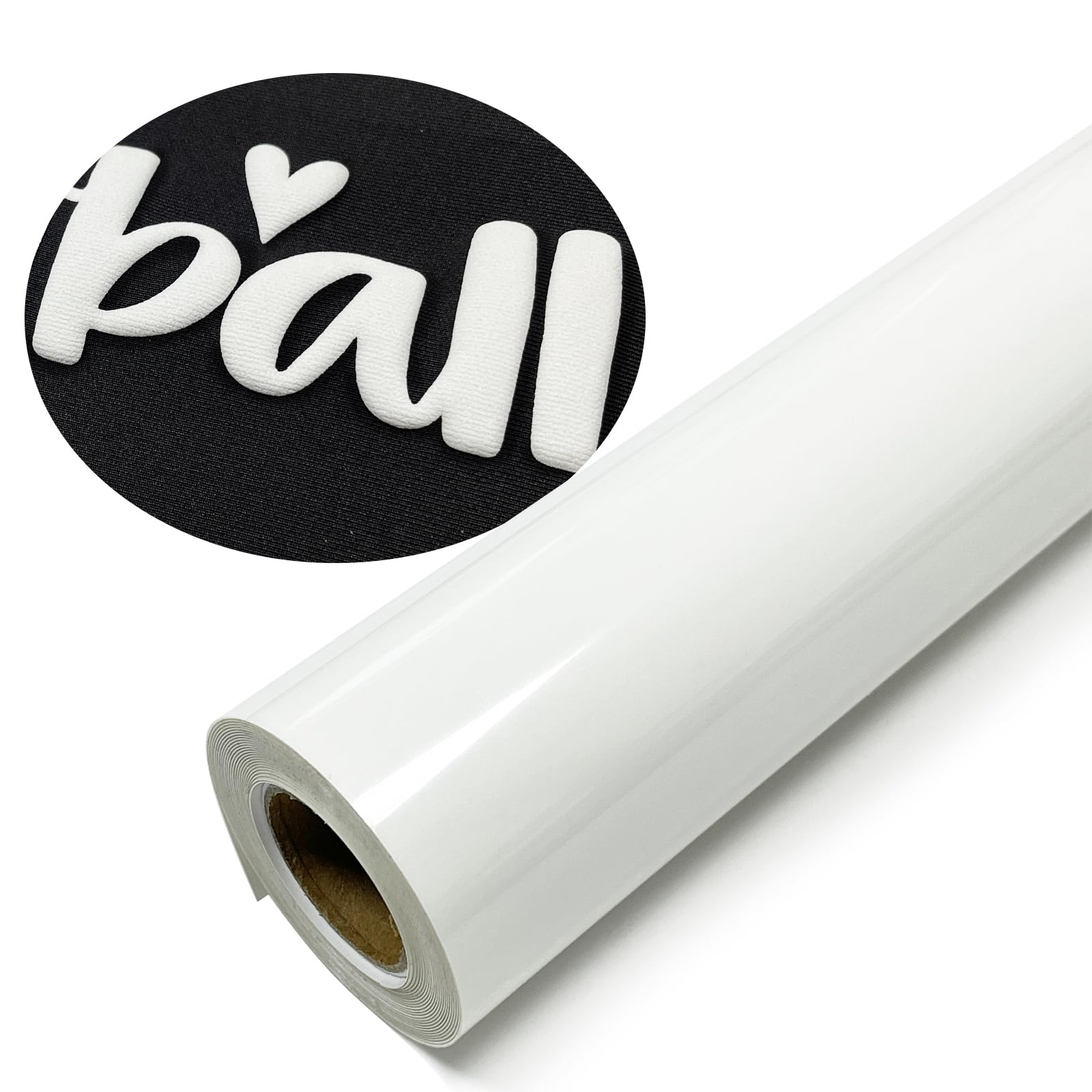 Photo 1 of Yiwloer White Puff Vinyl Heat Transfer - 12 "x 8ft 3D Puff HTV Vinyl, Puffy Iron-On for Fabrics, Perfect for T-Shirts, Bags, Pillows, Compatible with Cricut & Cameo (White)