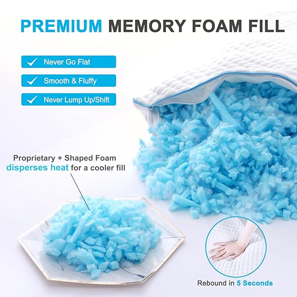VVZ COOLING BED PILLOWS QUEEN SIZE SET OF 4, SHREDDED MEMORY FOAM PILLOWS COOL COLD PILLOW FOR SIDE BACK STOMACH SLEEPERS