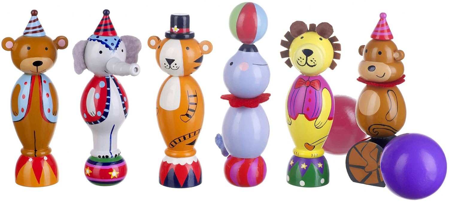 Vintage Wooden Circus Skittles with two wooden balls. Lovely, traditional gift.