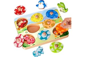 EDUJOY Wooden Puzzles for Toddlers 1-3, Baby Puzzle 12-18 Months, Montessori Toys for 1 Year Old Boys Girls Christmas Birthday Gifts, Animal Peg Puzzles for Toddlers 2-4, Preschool Learning Activities