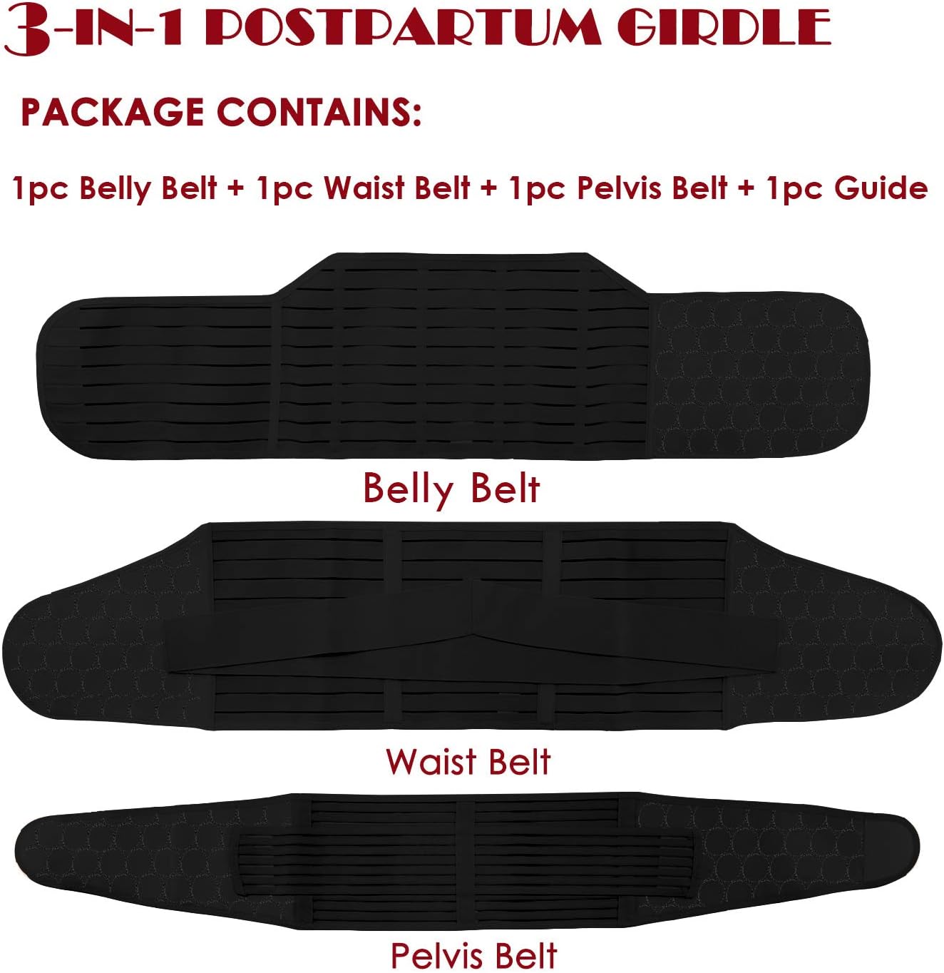 3 in 1 Postpartum Belly Wrap - Recovery Belly/Waist/Pelvis Belt Black Postpartum Belly Band,Black One Size: Health & Personal Care
