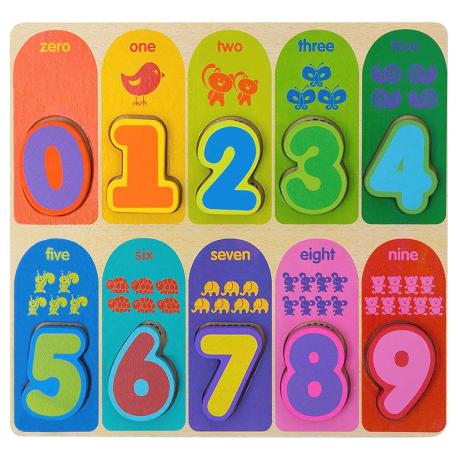 Jacootoys Number Wooden Chunky Puzzle Preschool Early Educational Toys Gift for Kids 10 Pieces