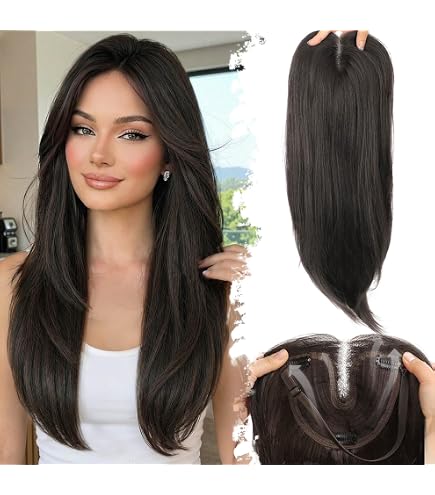Amazon.com : Eawwii Dark Brown Synthetic Hair Toppers for  display picture 2