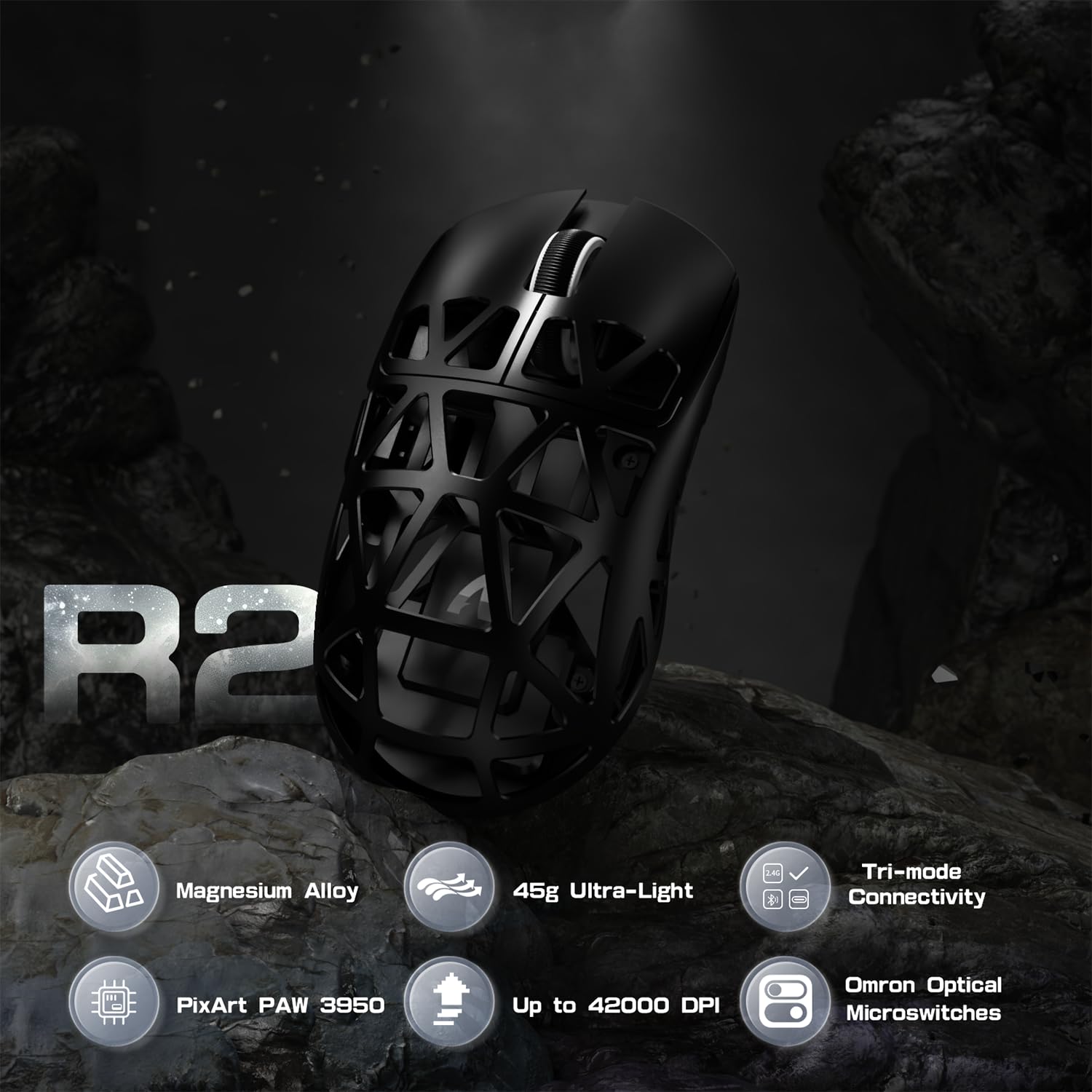 ZIYOU LANG Attack Shark R2 Wireless Gaming Mouse, Superlight Magnesium Alloy, PAW3950 42000 DPI Optical Sensor, 8000Hz Polling Rate, 2.4G/BT/Wired Programmable Mice for Win Mac Gamer (Black)