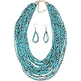 Florate Colorful Chunky Statement Pendant Necklace Earrings Set for Women Bohemian Seed Bead Vintage Ethnic Multi Layers Female Jewelry Set