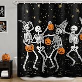 Halloween Shower Curtain: Spooky Dancing Ghosts with Pumpkins Halloween Shower Curtain Set with Hooks, Scary Skull Skeleton Bathroom Decorations for Window Home Farmhouse Indoor Decor, 72' x 72'