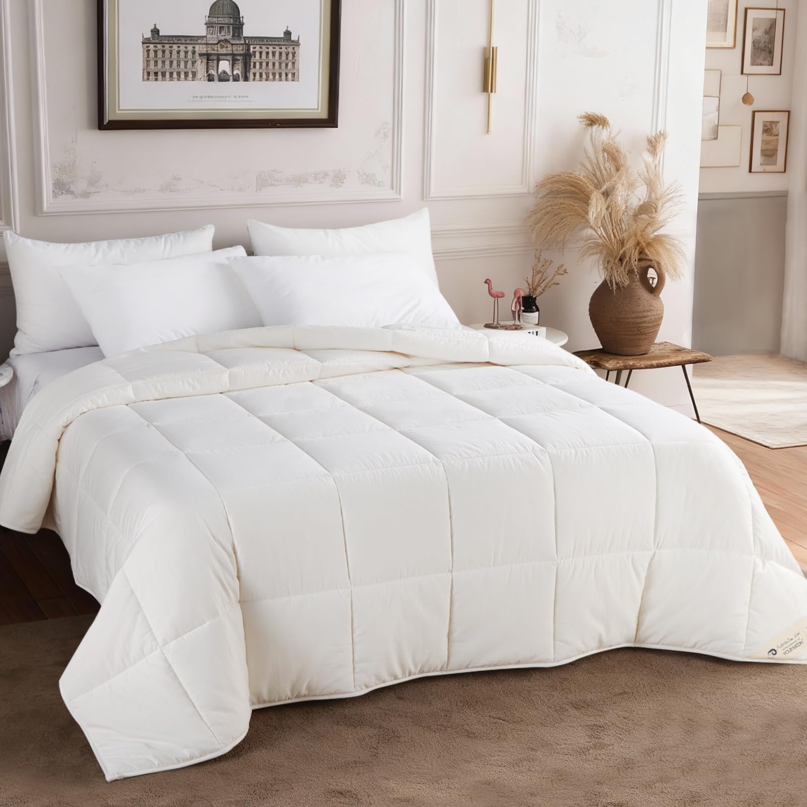 Photo 1 of All Season Wool Comforter Duvet Insert King Size, Ultra-Soft Wool Filled Comforter, Medium Weight, Washable, Noiseless Cotton Shell(White)