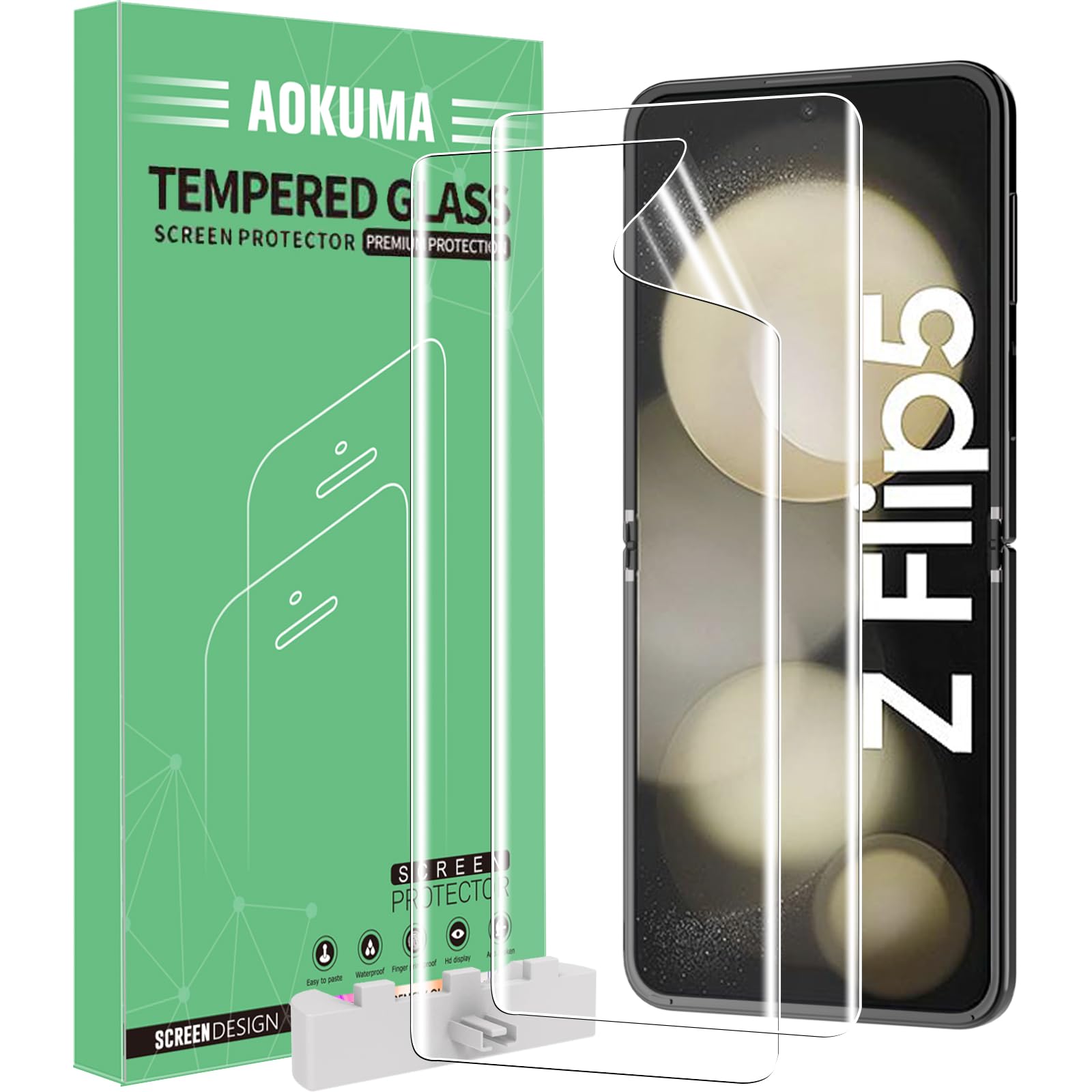 AOKUMA [2 Pack For Samsung Galaxy Z Flip5 Soft TPU Screen Protector,Flexible TPU Film [Not Glass], Scratchproof, Bubble Free,Case Friendly, HD Clear, Easy Installation