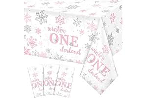 JECTIVS 3Pcs Christmas Winter Onederland 1st Birthday Tablecloth Disposable Pink and Silver Snowflake Plastic Table Cloths Cover for Winter Onederland 1st Birthday Girls Holiday Party Decorations,54 x108 inch