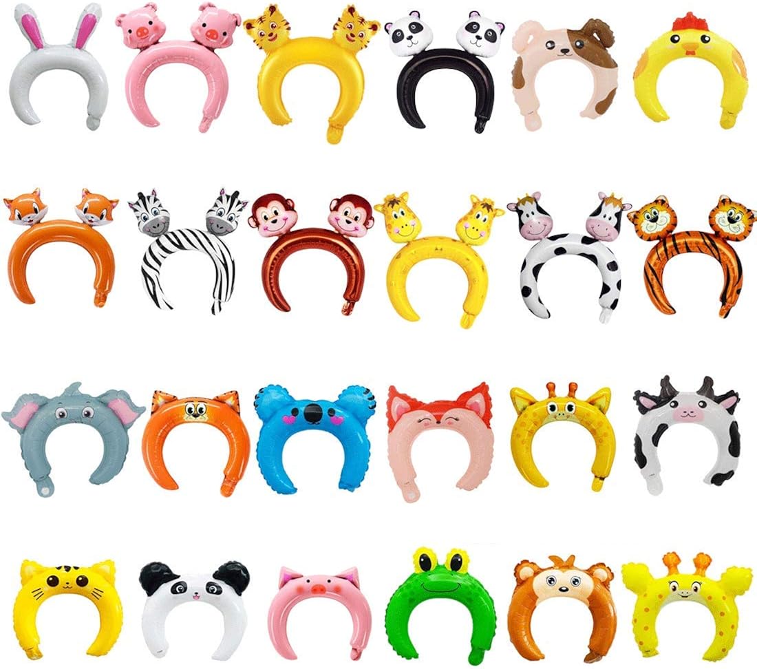 24 Pack Inflatable Animals Headband Zoo/Safari Animal Headband Animals