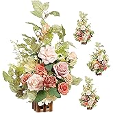 Ling's moment 17.5" Tall Standing Artificial Flowers Arrangements 4pcs Fall Wedding Aisle Runner Chair Decorations Blush & Pink Centerpieces for Ceremony Reception Rose Floral Party Outdoor