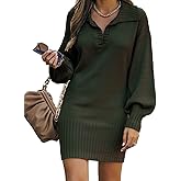 BTFBM Women Casual V Neck Knit Mini Fall Sweater Dresses Long Sleeve Loose Fit Solid Color Ribbed Pullover Jumper Sweaters