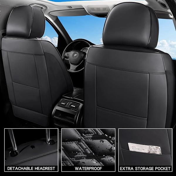 COMFDRIVE SEAT COVERS,CAR SEAT COVERS FULL SET, CAR SEAT COVERS FRONT SEATS BACK SEAT COVER,FAUX LEATHER SEAT COVERS FOR CARS, BLACK CAR SEAT COVER, WATERPROOF, NON-SLIP CAR SEAT COVER, 5SEATERS.