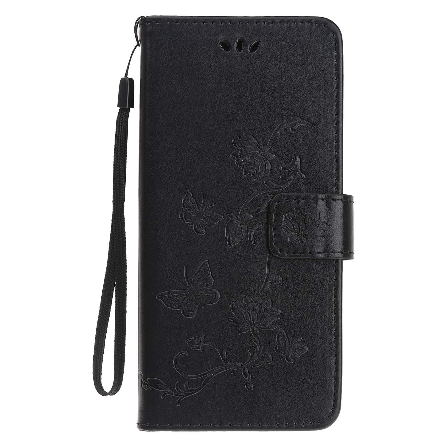 Reevermap Samsung Galaxy A20E Case Flip Cover Premium PU Leather Wallet Lotus Butterfly Embossed Magnet Closure Card Slot Holder Stand Silicone Bumper Shockproof Case for Samsung Galaxy A20E Black