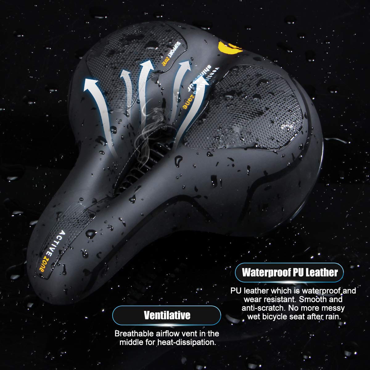 Option Bike Seat, Bicycle Saddle Comfortable Soft Wide Road Bike Gel Saddles,Breathable Mountain Bike Seat,Suitable for MTB Mountain Bike,Road Bike,Spinning Bike, for Men and Women(Yellow)