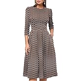 Simple Flavor Women's Floral Vintage Dress Elegant Midi Evening Dress 3/4 Sleeves(XH3346BR,M)