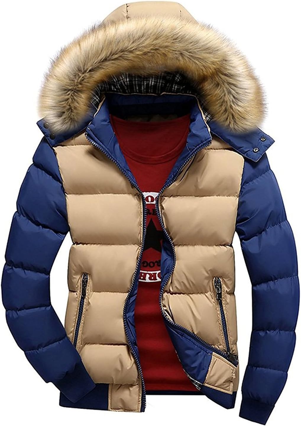 Ifantasy Men's Winter Snow Puffer Coats Fur Hooded Thick Cotton-Padded Quilted Warm Down Jacket