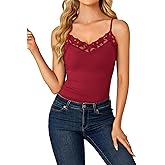 LYANER Women's Lace V Neck Camisole Adjustable Strap Cami Sleeveless Tank Undershirt Top