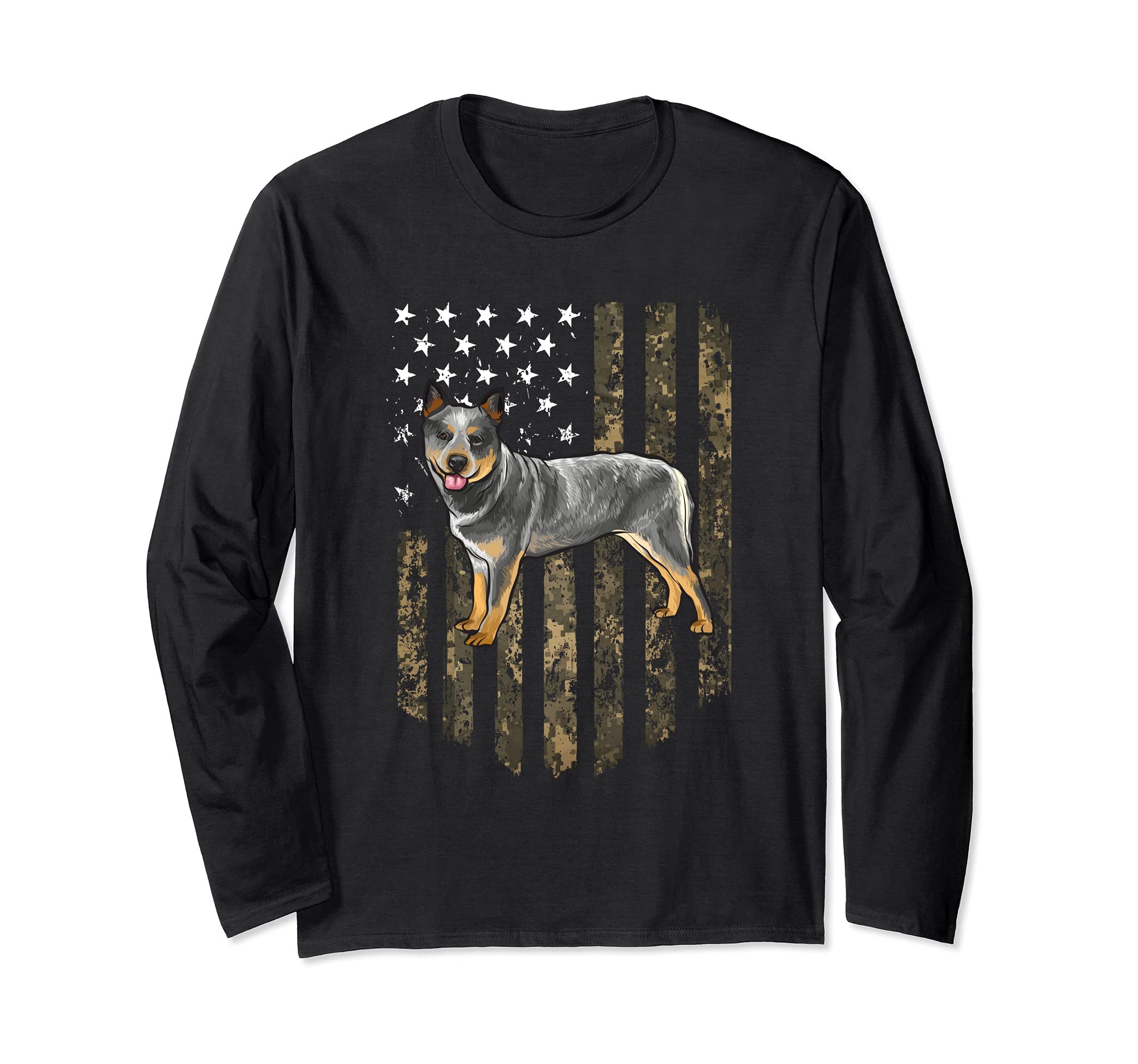 Camo American Flag Australian Cattle Dog 4th Of July USA Long Sleeve T-Shirt