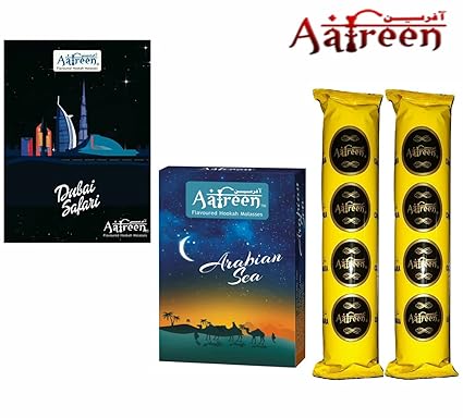 Aafreen Hookah Molasses Hookah Flavours (Arabian Sea & Dubai Safari) / With 20 Disc Hookah Charcoals/Combo Offer/Pack Of 4