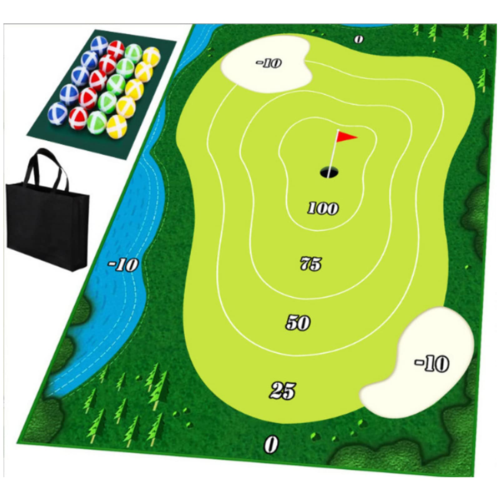 Portable Indoor/Outdoor Golf Game Set with Chipping Play Mat, Hitting Mat & Training Aid - Includes 16 Balls, D Style 80 * 150cm