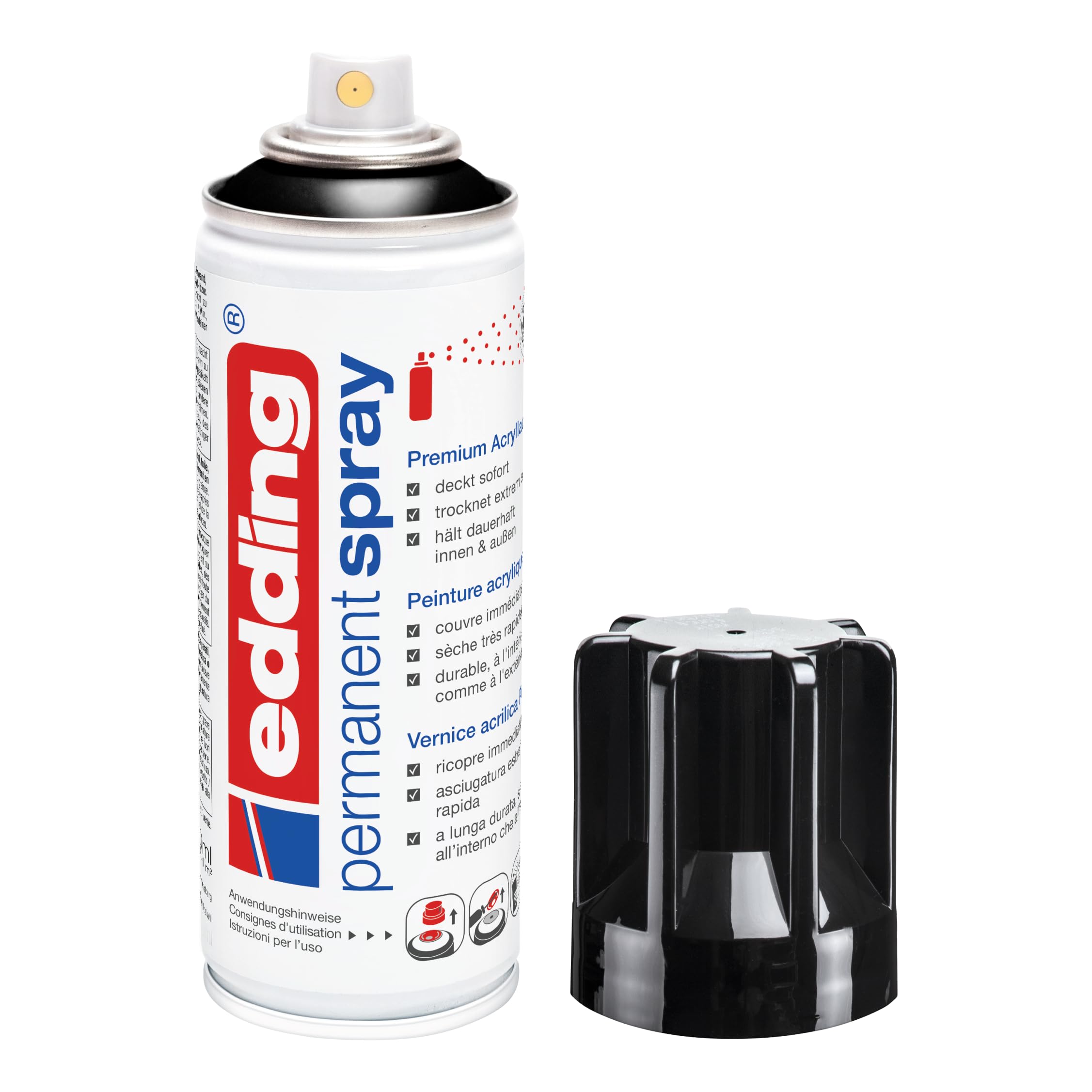 edding 5200 Permanent Spray - Glossy Black - 200 ml - Acrylic Paint for Painting and Decorating Glass, Metal, Wood, Ceramic, Plastic, Canvas - Aerosol Spray, Acrylic Spray, Paint Spray